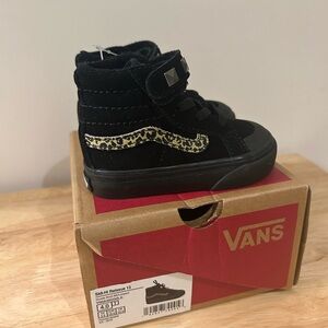 Vans Sk8-Hi Reissue 13 Toddler Sneakers - Black Suede Leopard Print Stripe Studs